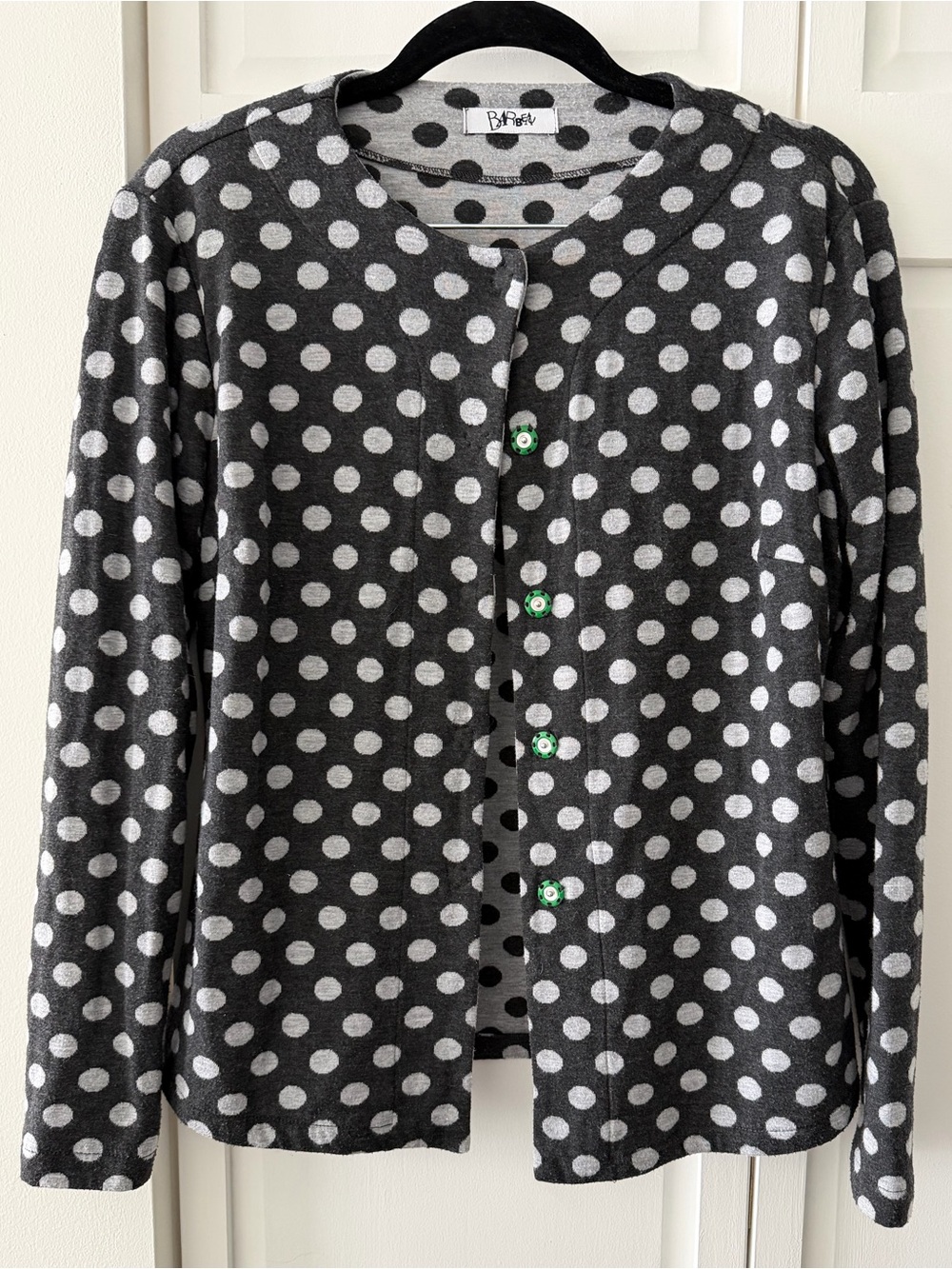 Vintage Barbeau Montreal Polka Dot Cardigan Jacket Grey Green Buttons M